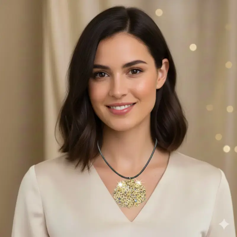 Collar de cuero artesanal con dije de cristales Yonafar Marroquinería