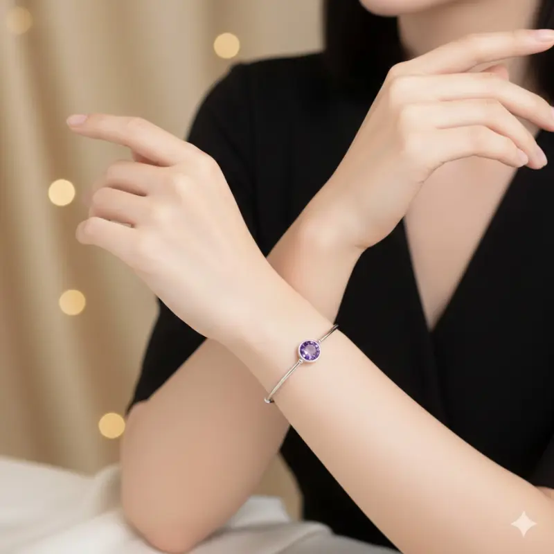 Brazalete de plata 925 con amatista natural Yonafar joyería de autor