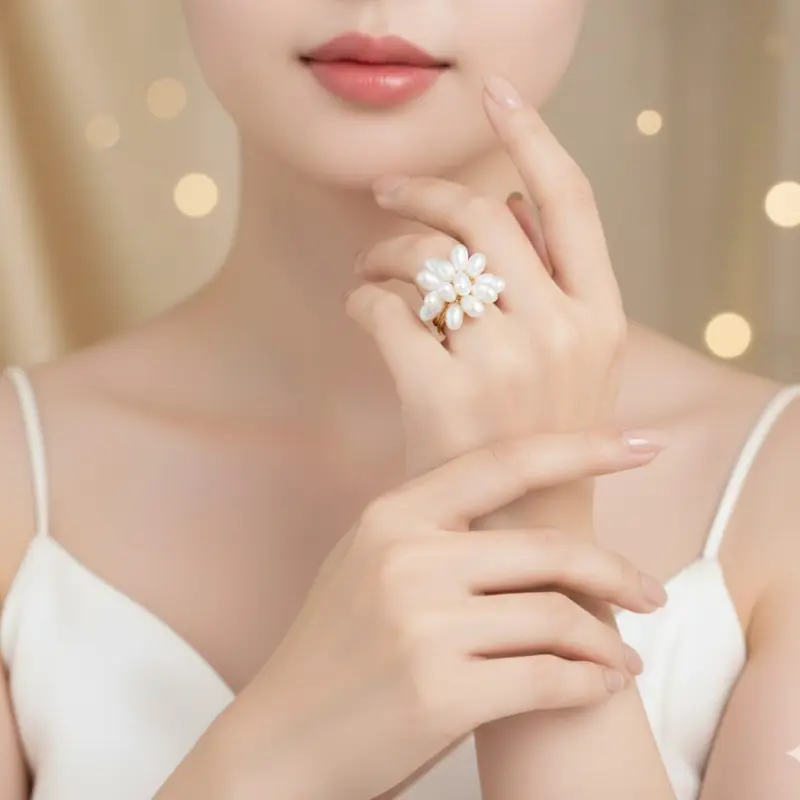 Anillo de perlas naturales cultivadas diseño artesanal único Yonafar